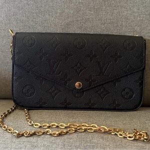 Louis Vuitton Black Monogram Envelope Crossbody Wallet with Gold Chain